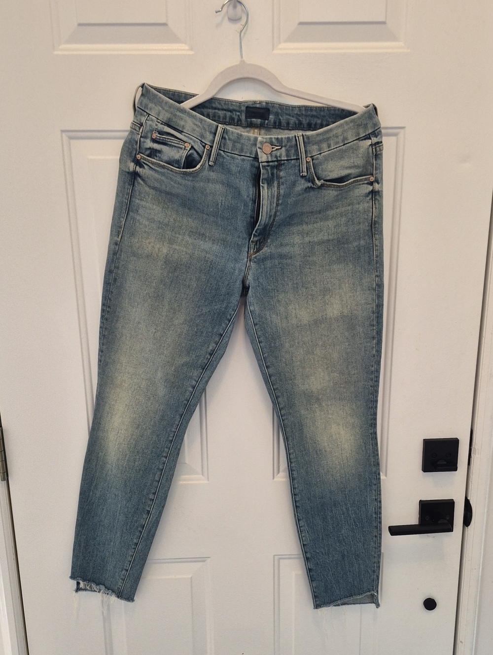 MOTHER Light Blue Cropped Slim Straight Jeans